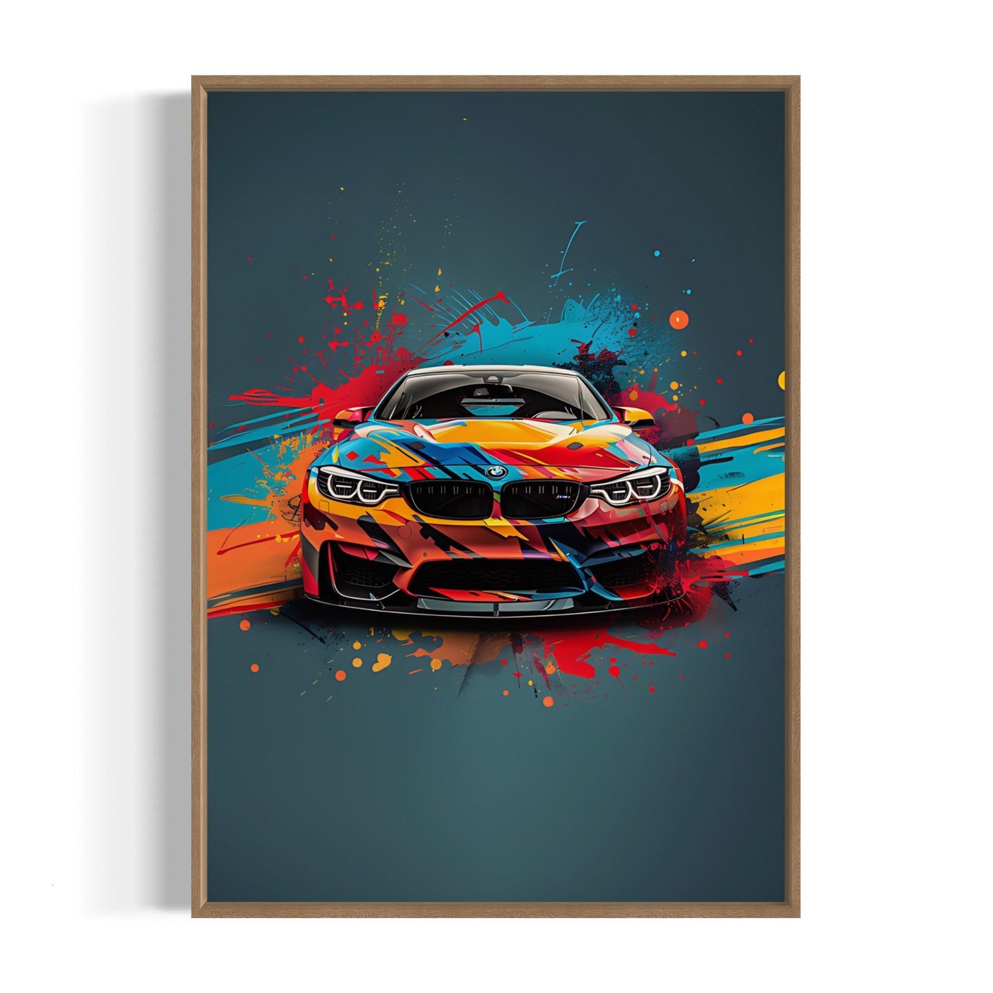 Bilplakat - BMW - farverig - træ ramme