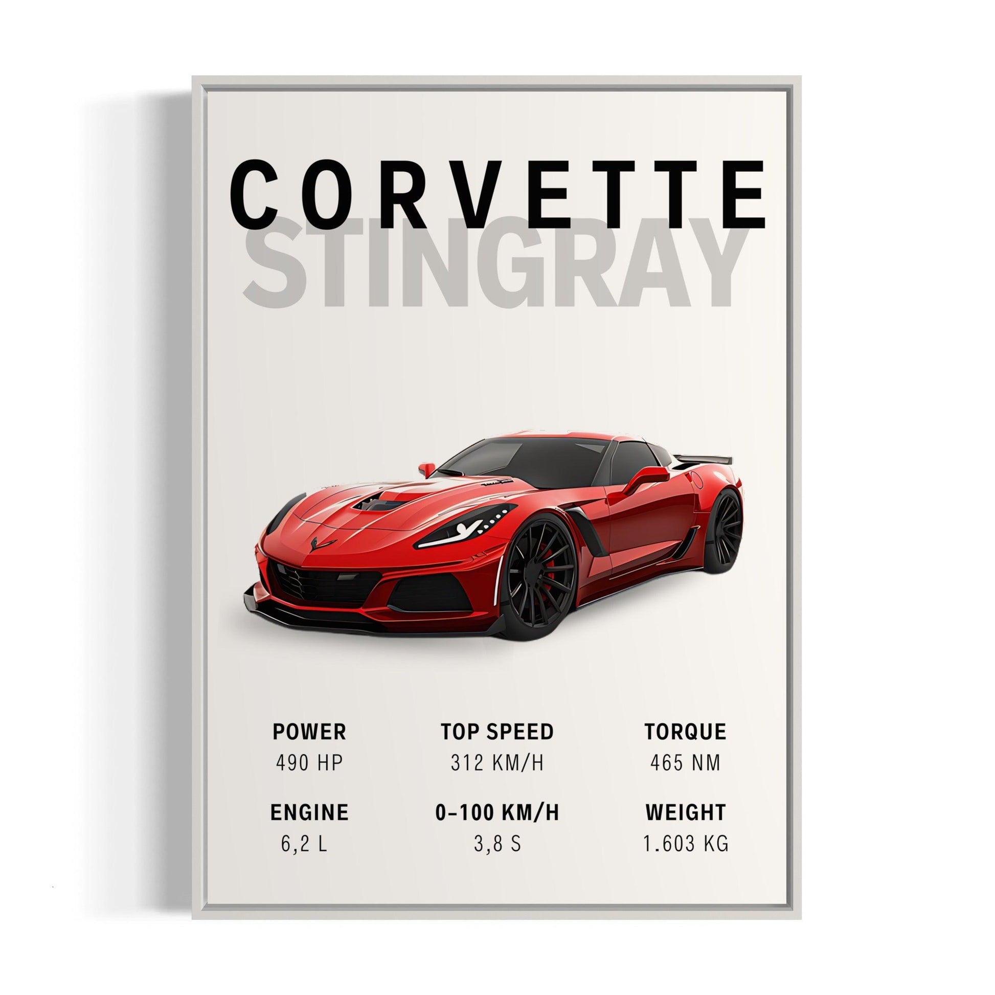 Bilplakat - Corvette Stingray - hvid ramme