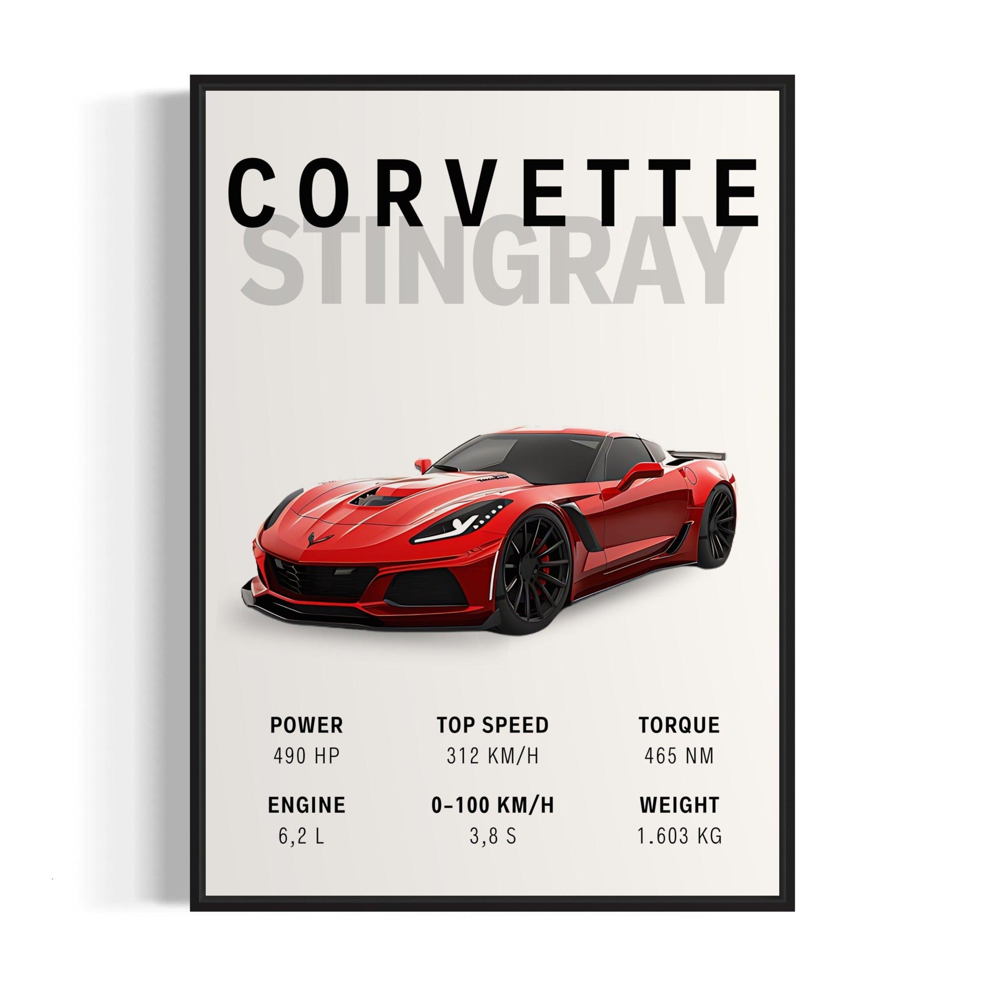 Bilplakat - Corvette Stingray - sort ramme