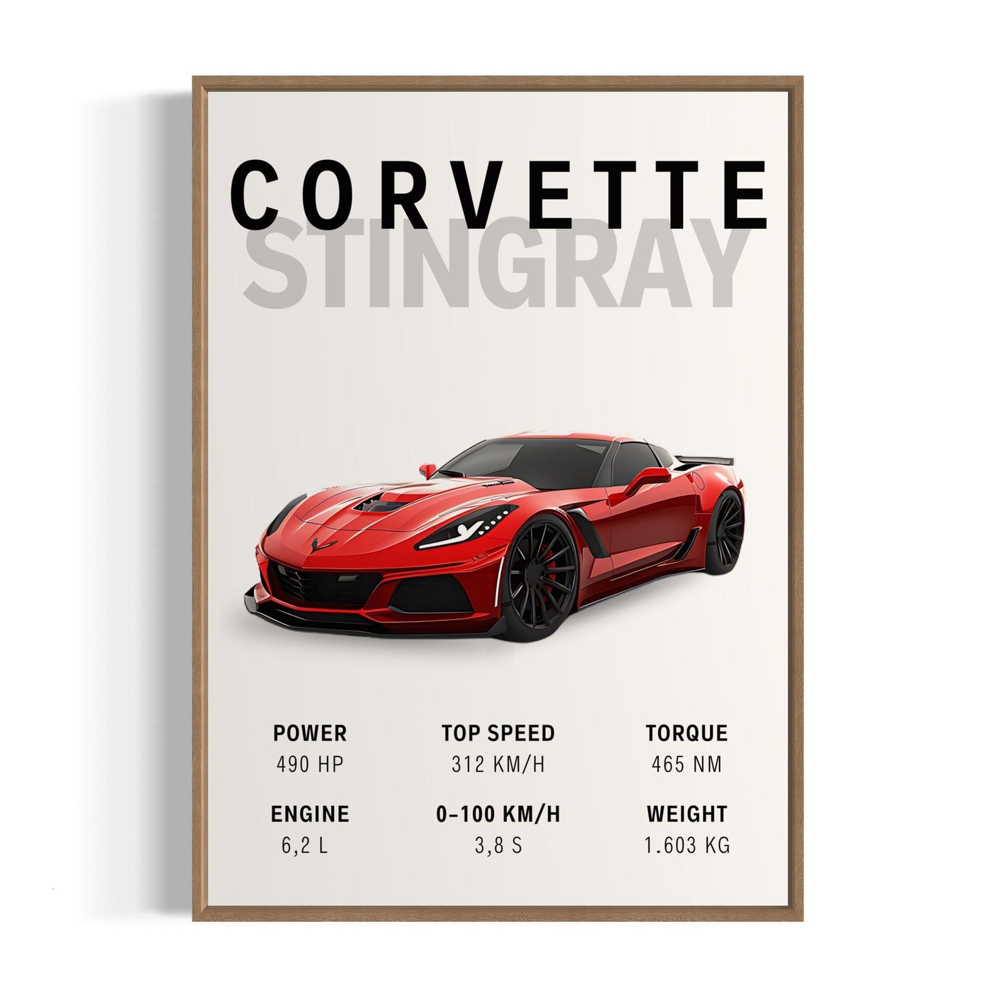 Bilplakat - Corvette Stingray - træ ramme