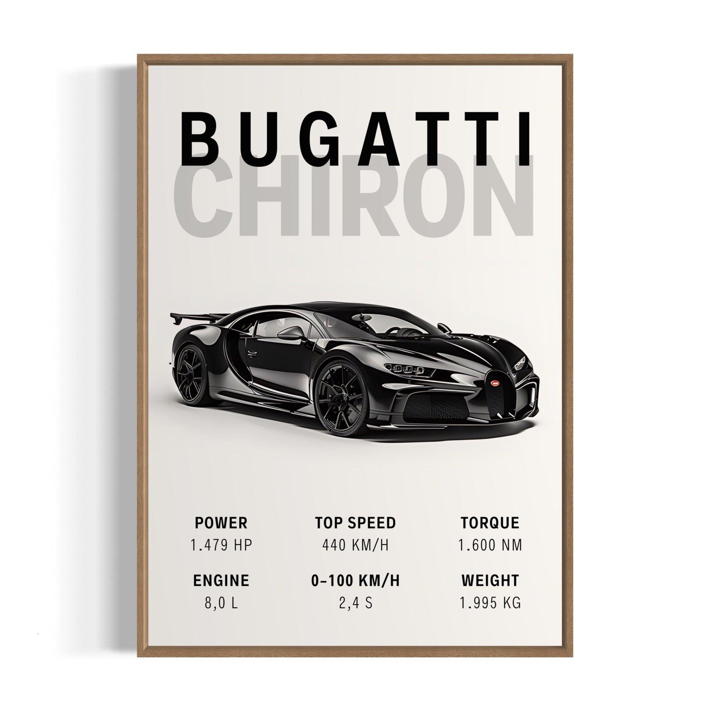 Bilplakat - Bugatti Chiron - Træ ramme