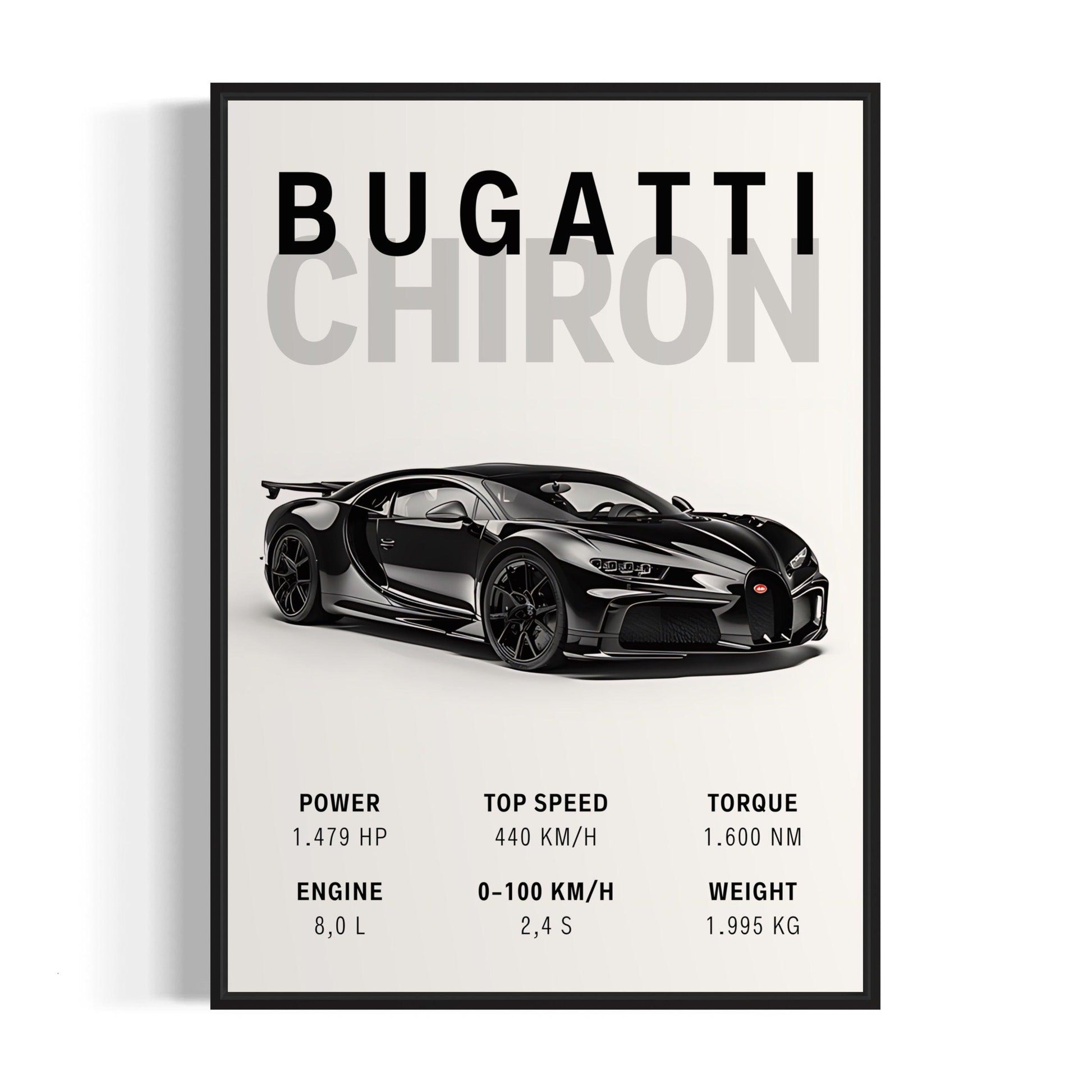 Bilplakat - Bugatti Chiron - Sort ramme