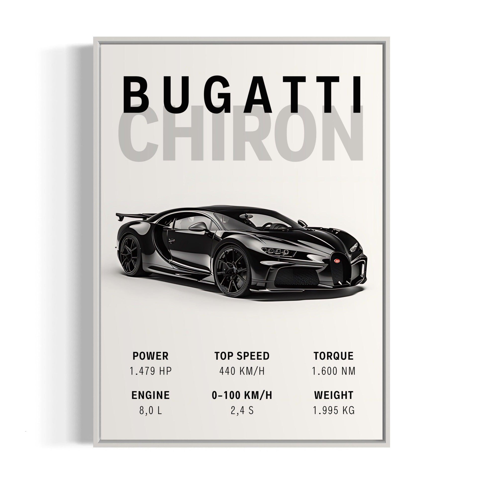 Bilplakat - Bugatti Chiron - Hvid ramme