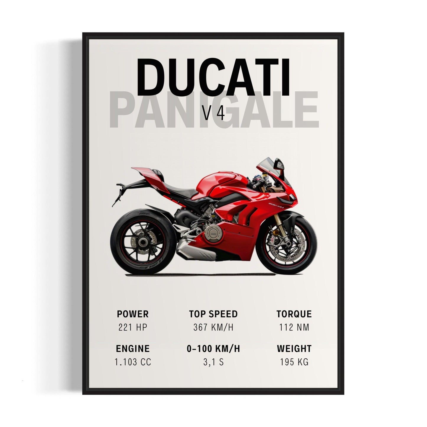 Motorcykelplakat - Ducati Panigale V4 - sort ramme