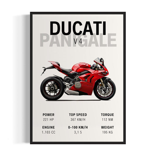 Motorcykelplakat - Ducati Panigale V4 - sort ramme