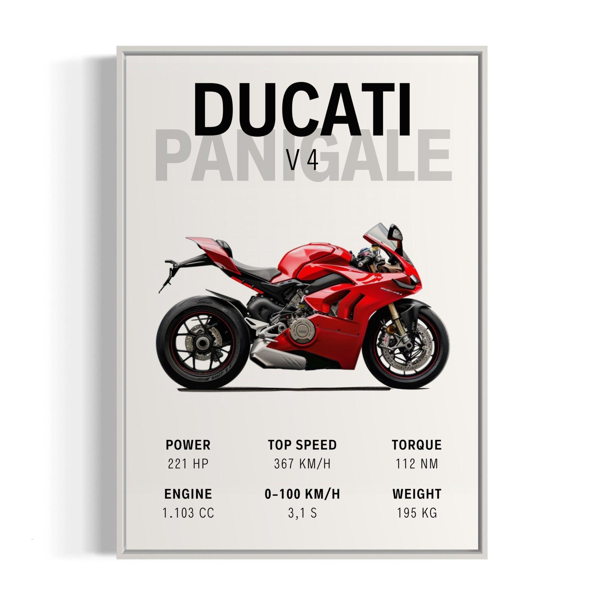 Motorcykelplakat - Ducati Panigale V4 - hvid ramme