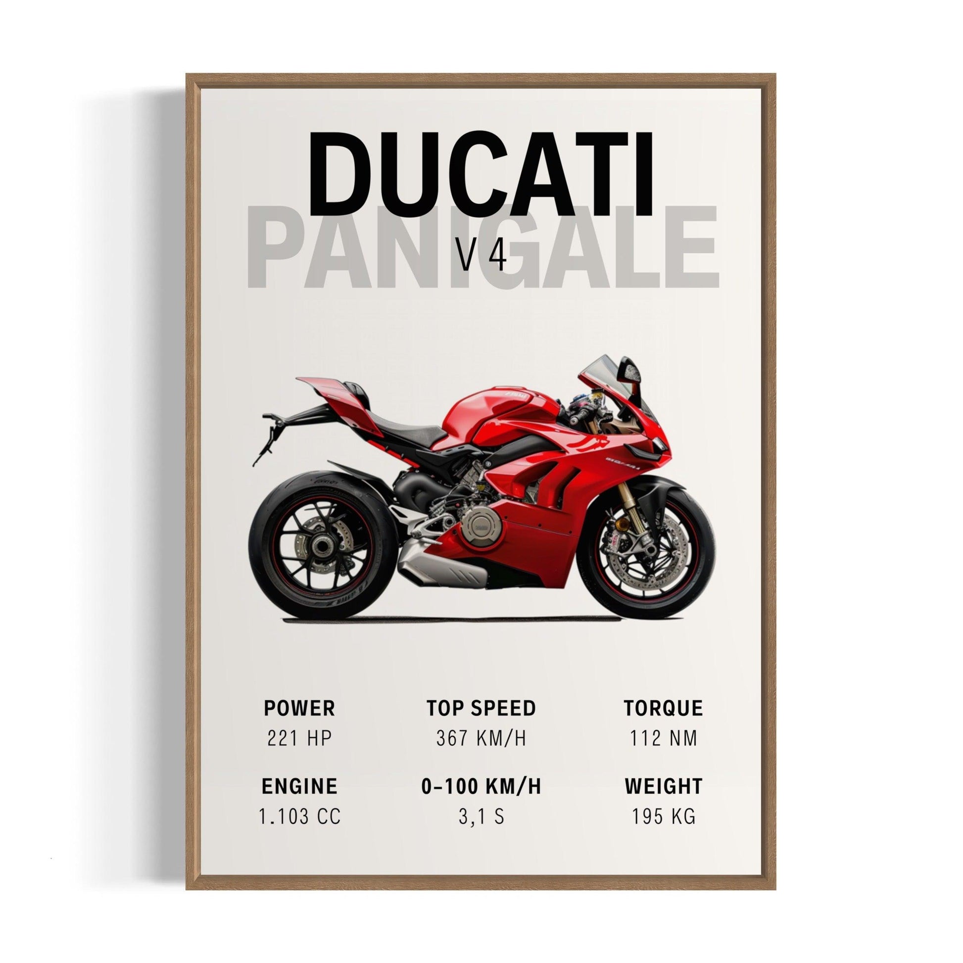 Motorcykelplakat - Ducati Panigale V4 - træ ramme