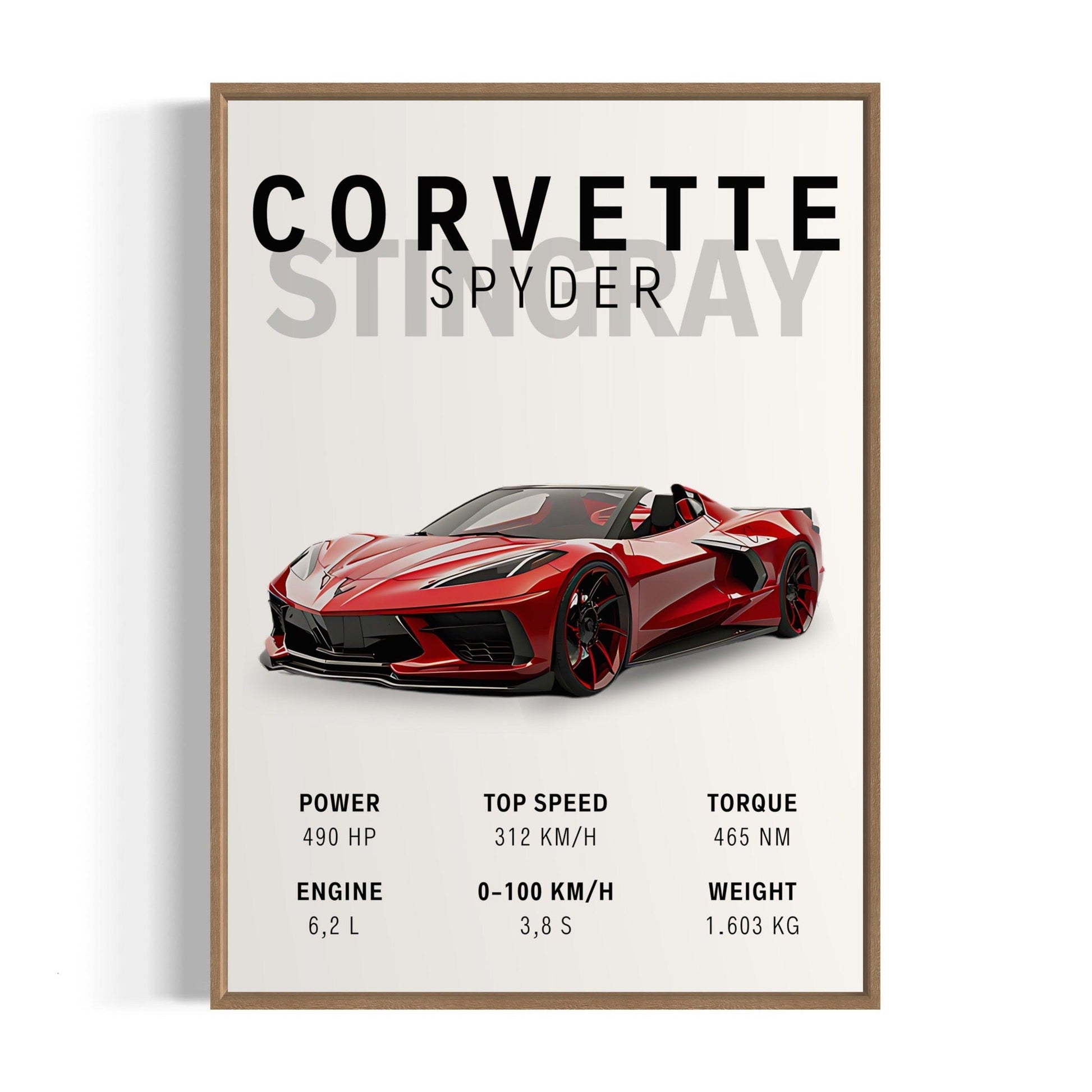 Bilplakat - Corvette Stingray Spyder - træ ramme