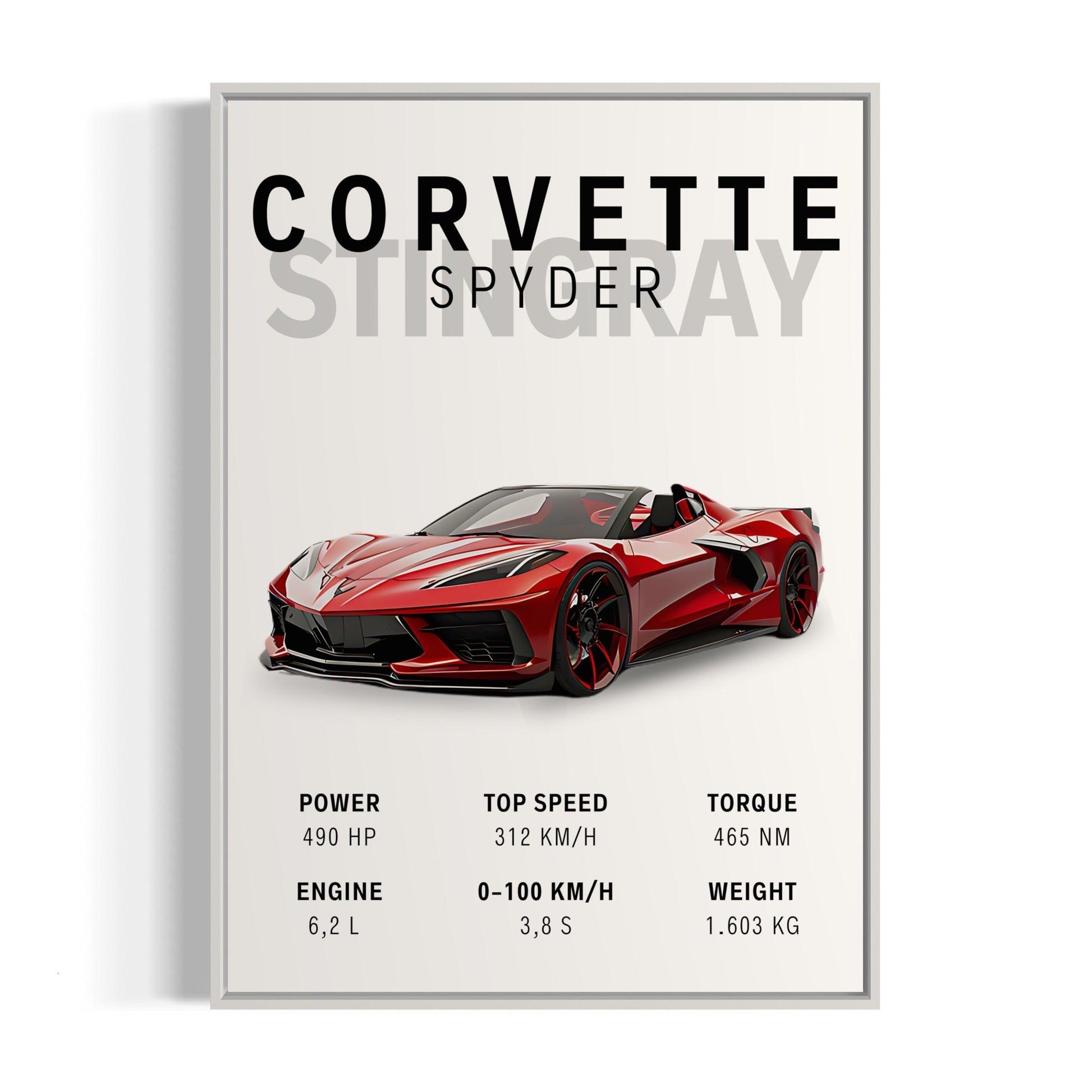 Bilplakat - Corvette Stingray Spyder - hvid ramme