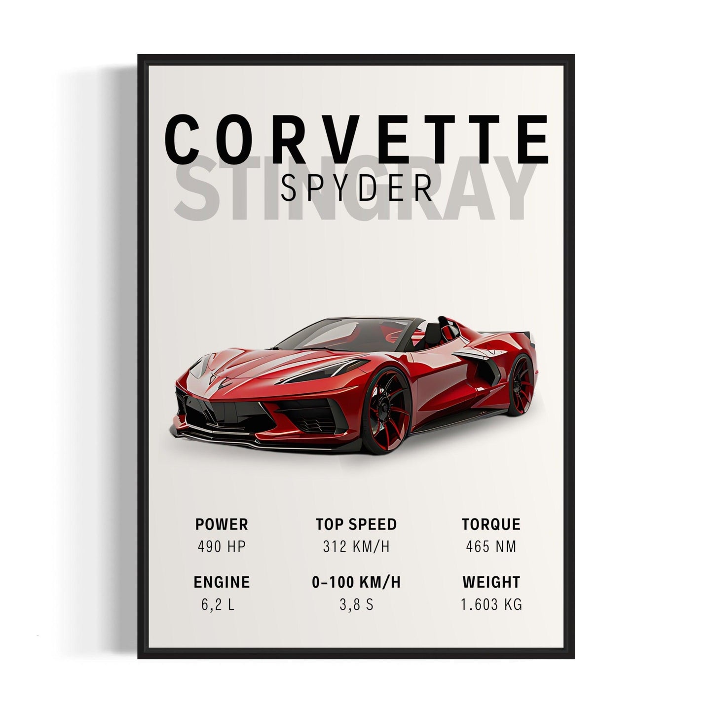 Bilplakat - Corvette Stingray Spyder - sort ramme