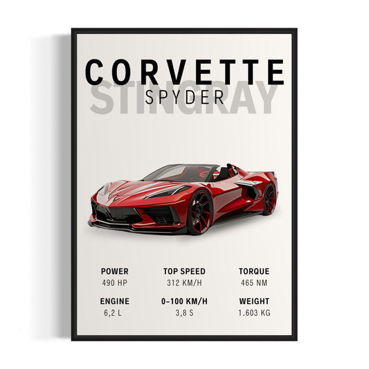 Bilplakat - Corvette Stingray Spyder - sort ramme