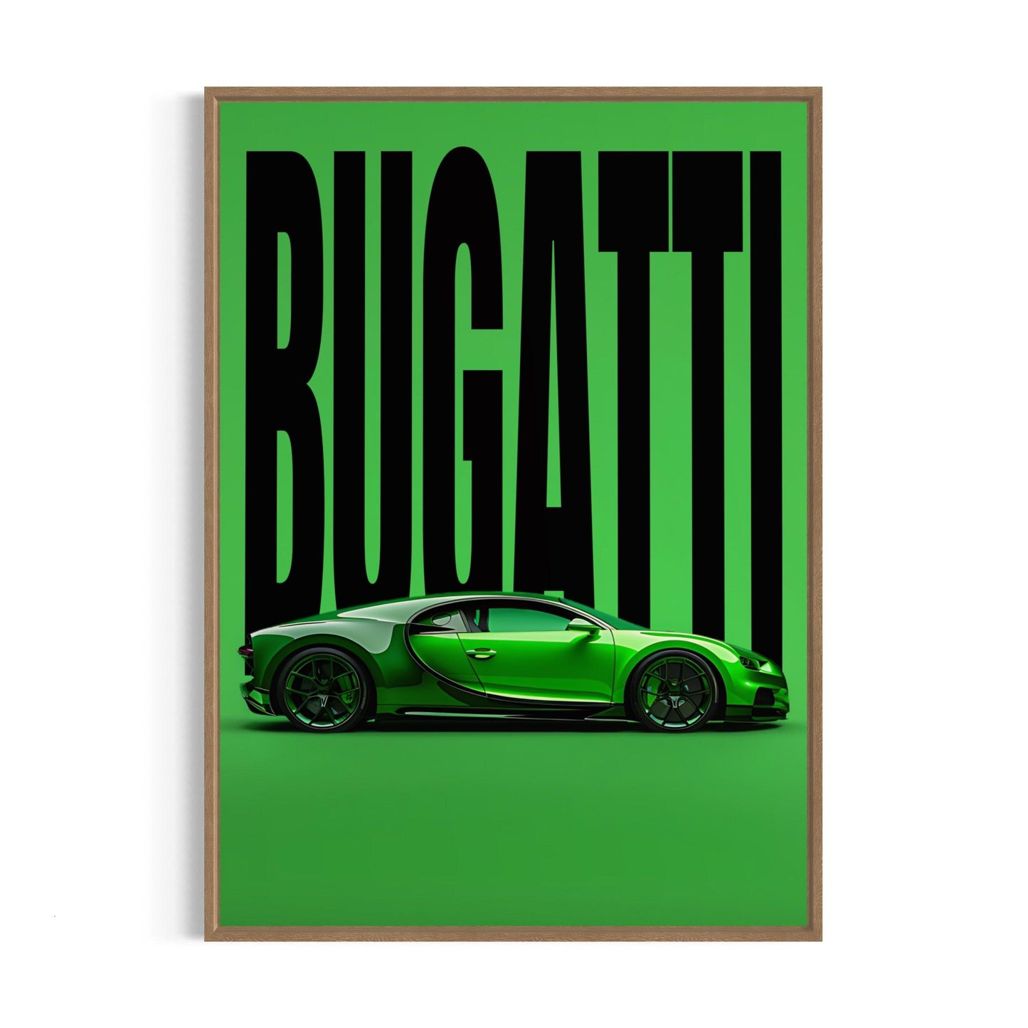 Bilplakat - Bugatti i Grøn - Træ ramme