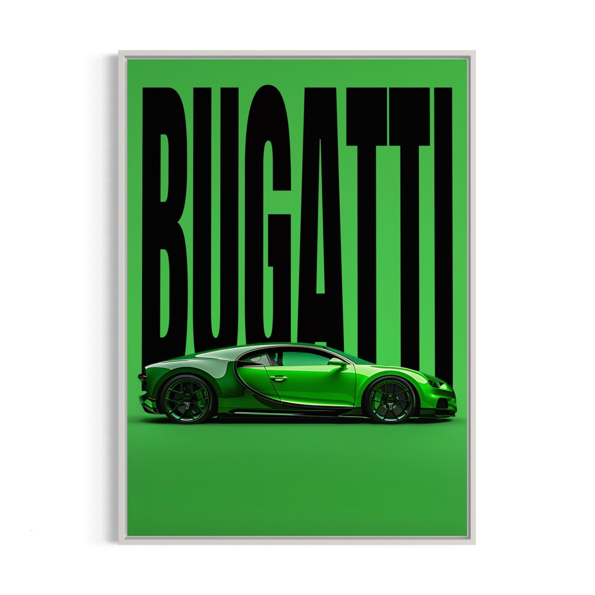 Bilplakat - Bugatti i Grøn - Hvid ramme