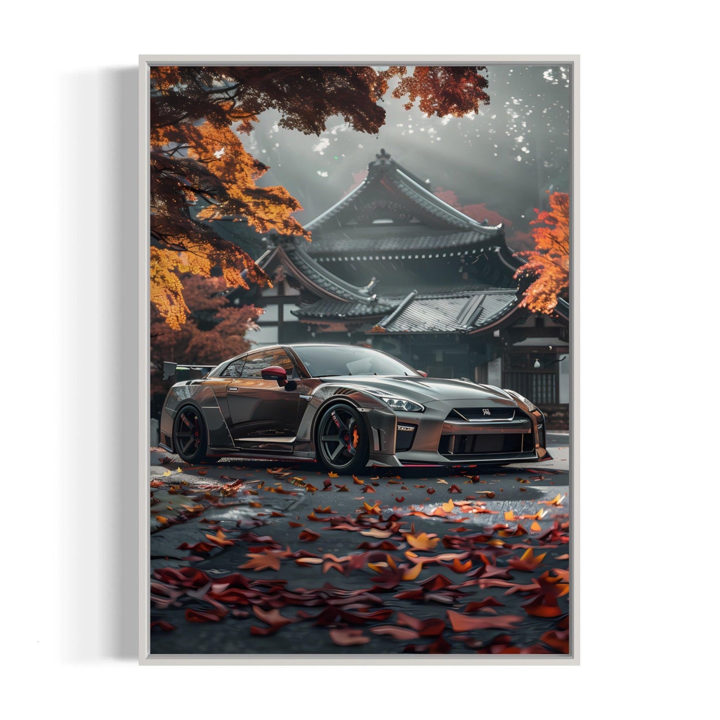 Bilplakat - Nissan GTR - hvid ramme