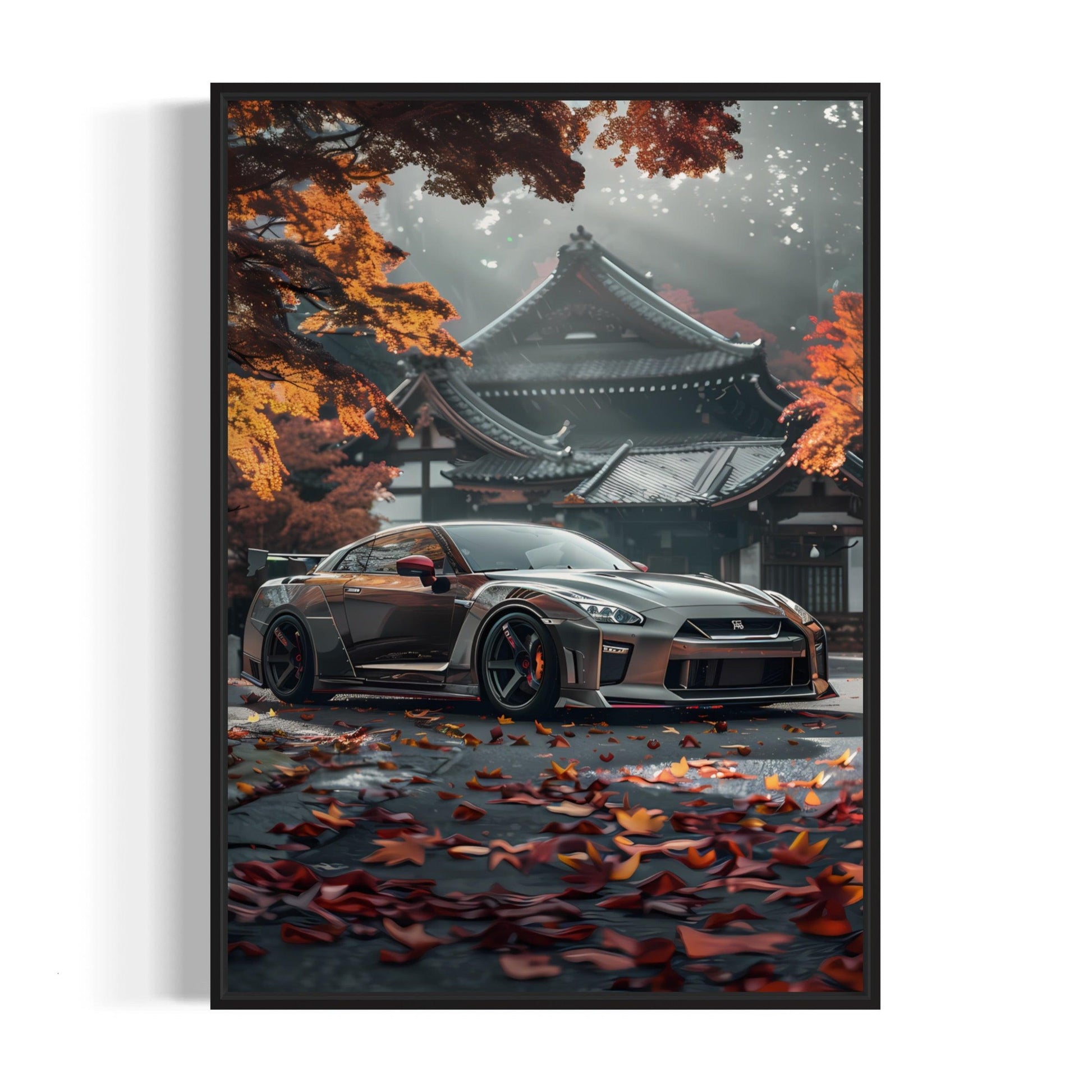 Bilplakat - Nissan GTR - sort ramme