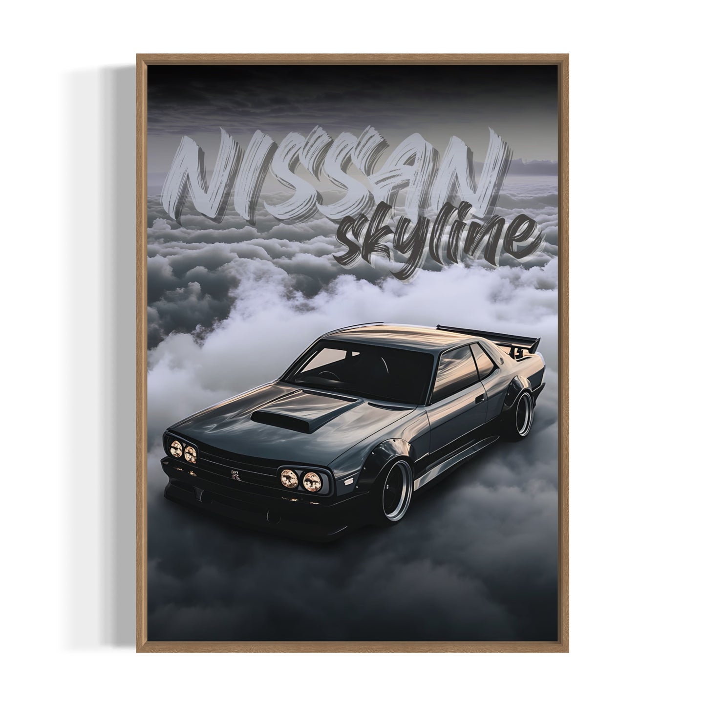 nissan skyline, bilplakat, træ ramme