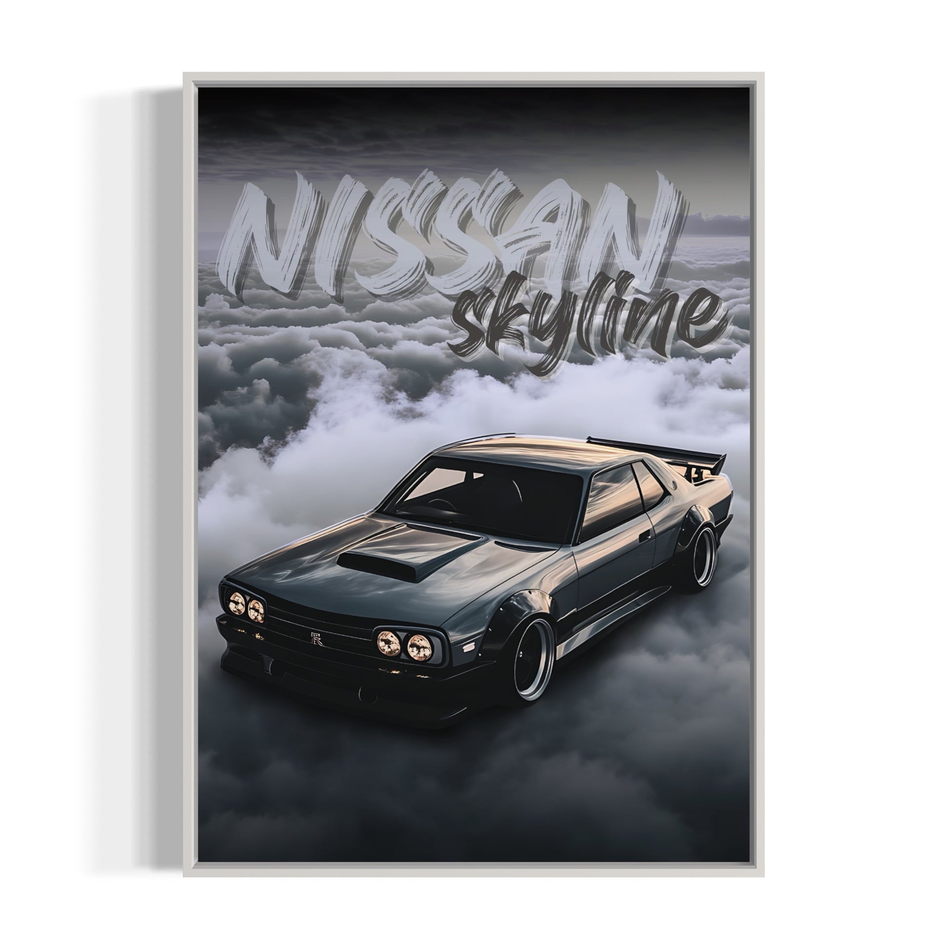 nissan skyline, bilplakat, hvid ramme