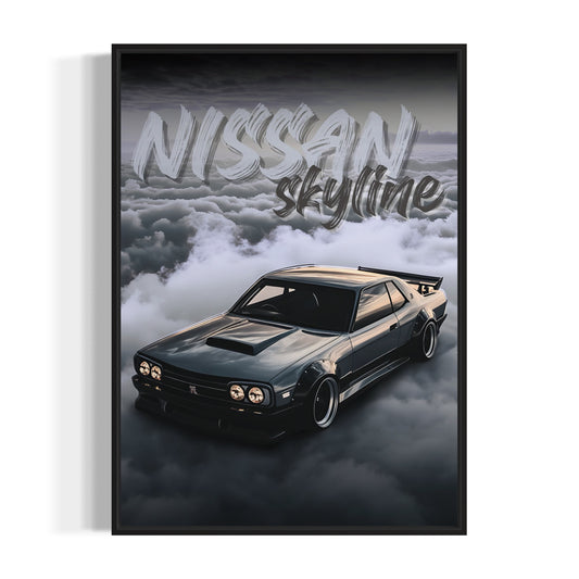 nissan skyline, bilplakat, sort ramme